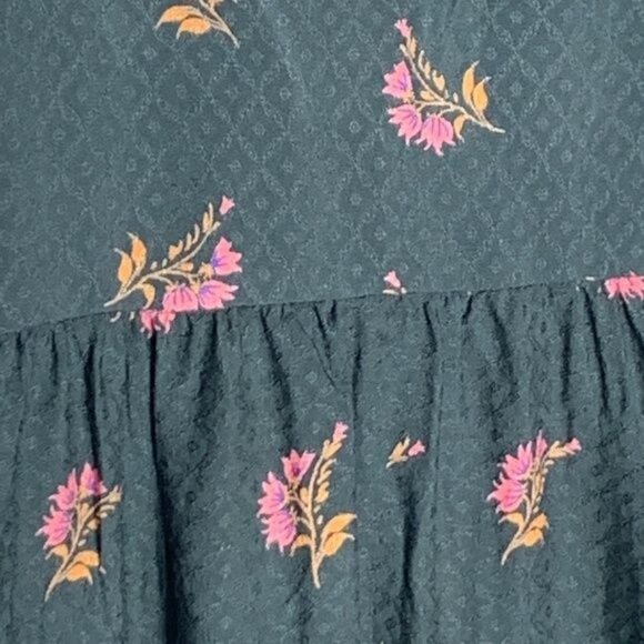 Urban Outfitters Green Floral Boho Tunic Top Long Sleeve Drawstring Size Small - Picture 8 of 10